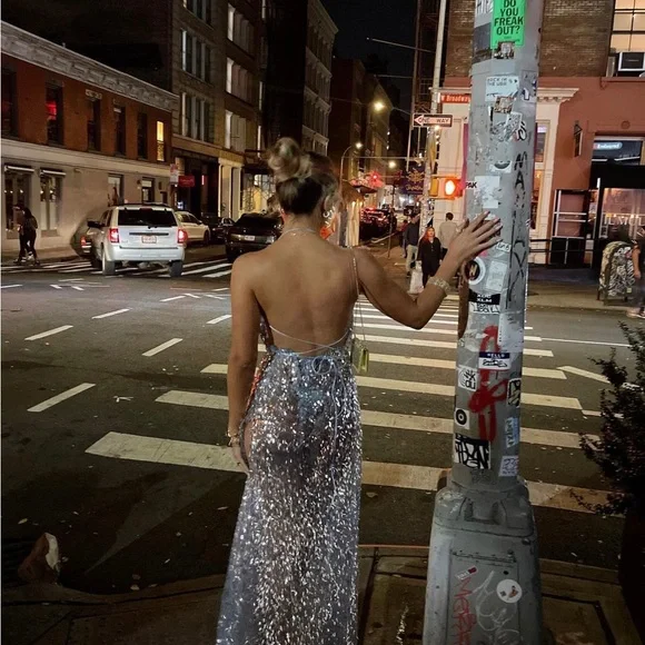 Sparkly Dress Light Blue Silver Sequins - Picture 8 of 8